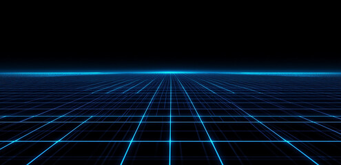 This picture shows a grid made of blue lines, as if an infinite extension in a futuristic technological space, full of modern and technological feel.