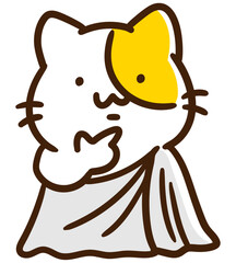 ギリシアの哲学者風な服装をして哲学的な考えを巡らすかわいいねこのキャラクターのデフォルメイラスト