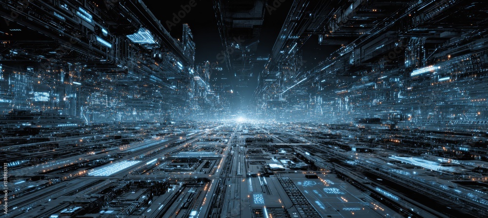 Aufkleber microscopic view from motherboard chip world. fast speed motion effect. generative ai technology.