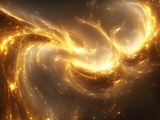 Golden swirls and cosmic dust create an ethereal, dreamlike nebula abstract