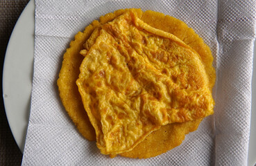 Typical Costa Rican breakfast: tortilla with egg or torta de huevo con tortilla
