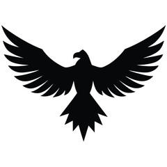 Fototapeta premium Black Eagle Silhouette with Spread Wings Minimalist Icon Design on White