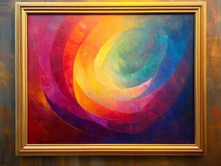 Framed iridescent artwork exhibiting concentric spectral progressions and gradations