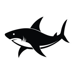 Obraz premium Black Shark Silhouette Fierce Ocean Predator, Nautical Logo, Ocean Life Design