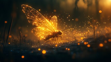 Radiant Insect: A Mystical Creature Illuminating the Twilight Landscape