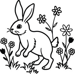 A cute bunny hopping through meadow wildflower