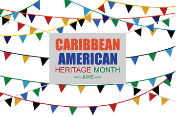 Obraz premium Caribbean American Heritage Month with small triangle flag background, banner, poster and template design. Vector illustration.