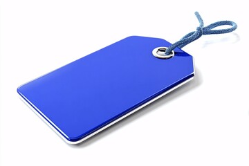 Empty blue discount tag in 3D cartoon design, isolated on white for clarity.
