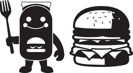 Burger mascot silhouette design food vector Person face shape burger food