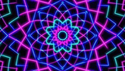 Spirograph neon loops spinning gracefully on dark endless space background