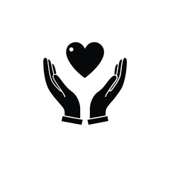 Obraz premium Open Hands Holding Black Heart Shape, Love and Care Concept