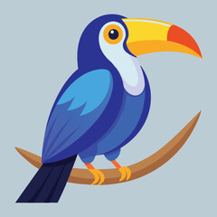 Fototapeta premium Vibrant blue toucan perched on branch illustration