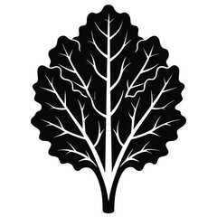 Stylized Black Leaf Illustration with Intricate White Veins and Wavy Edges for Design Use