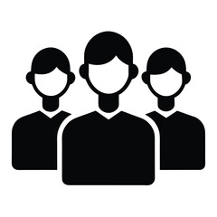 Three Identical Faceless Figures Depicted in Black Silhouette Formation on a White Background