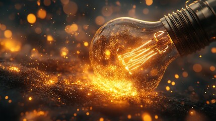 Illuminating thought, a light bulb glows, sparking imagination with radiant energy