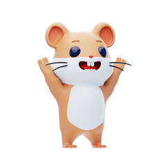 Hamster Raising Hands 3D Illustration.