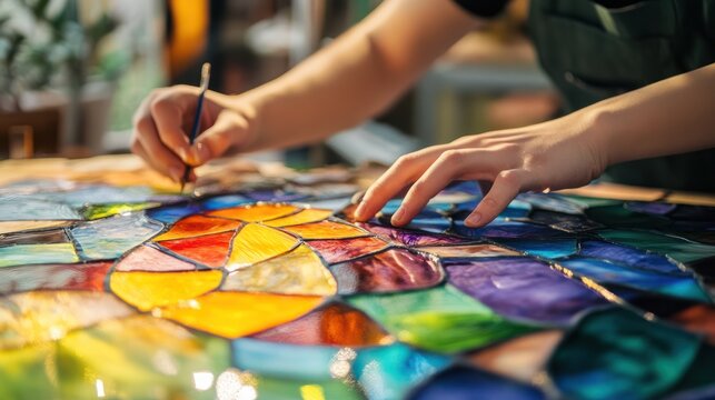 Artisan Creating a Vibrant Stained Glass Masterpiece