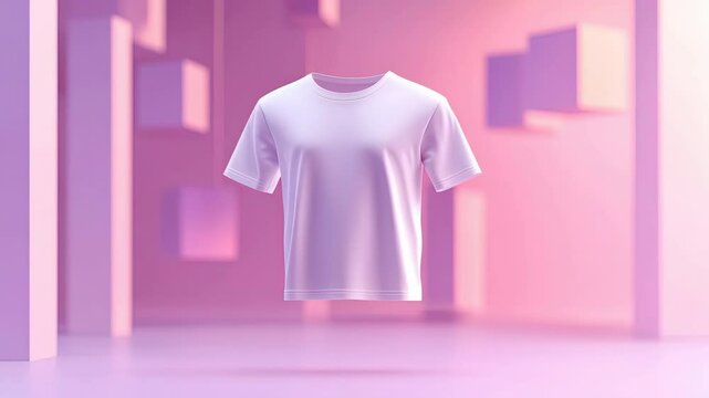 Floating White T Shirt in Minimalistic Pink Abstract Background with Soft Lighting