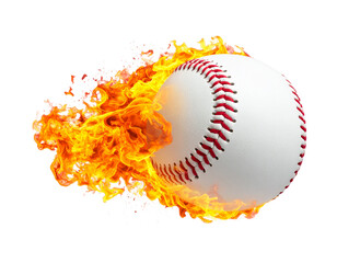 Flying softball Engulfed in Flames isolated on transparent or white background