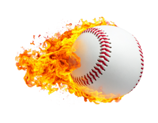 Flying softball Engulfed in Flames isolated on transparent or white background