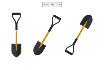 Set of shovel vector icons. Spade for dig. Farming tool. Garden instrument. illustration