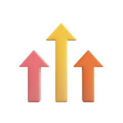 Three softly colored three-dimensional arrows indicating positive upward movement and sequential progress are isolated on a transparent