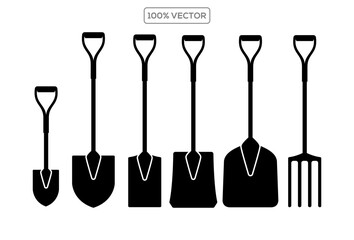 Vector black and white illustration of shovel icon for business. Stock vector design, Black shovel tools