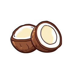 Two halves of a coconut, light beige interior, brown shell