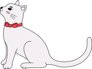 Cute White Cat Sit Handdrawn Outline