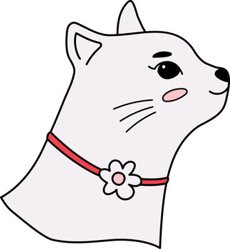 Cute White Cat Naugthy Handdrawn Outline