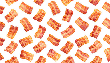 Seamless pattern crispy bacon isolated on transparent or white background