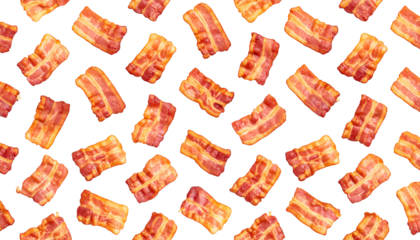 Seamless pattern crispy bacon isolated on transparent or white background
