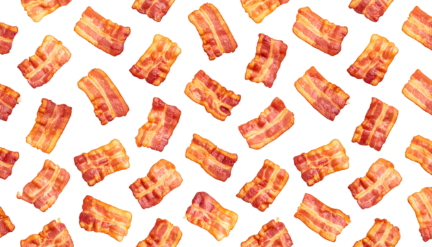 Seamless pattern crispy bacon isolated on transparent or white background