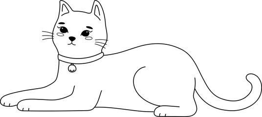 Cute Cat Lay Down And Peace Handdrawn Outline Coloring