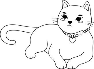 Cute Cat Lay Down Lazy Naugthy Handdrawn Outline Coloring