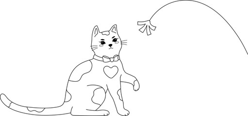 Cute Cat Play Toy Handdrawn Outline Coloring