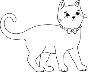 Cute Cat Play Walk Handdrawn Outline Coloring
