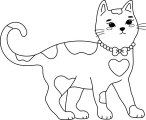 Cute Cat Play Walk Handdrawn Outline Coloring
