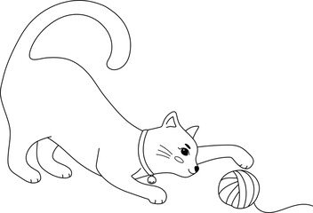 Cute Cat Play Yarn Handdrawn Outline Coloring