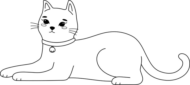 Cute Cat Lay Down And Peace Handdrawn Outline Coloring