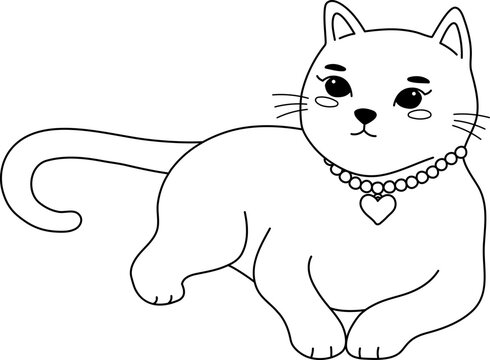 Cute Cat Lay Down Lazy Naugthy Handdrawn Outline Coloring