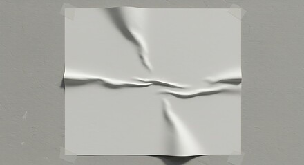 Crumpled White Paper on Textured Gray Wall, Taped and Shadowed