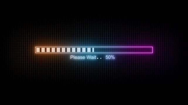 Please Wait Loading Bar Animation, Abstract Glowing Loading Animation for Sci-Fi or Cyberpunk Projects