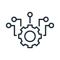 Automated complex control systems. Vector linear icon on white background.