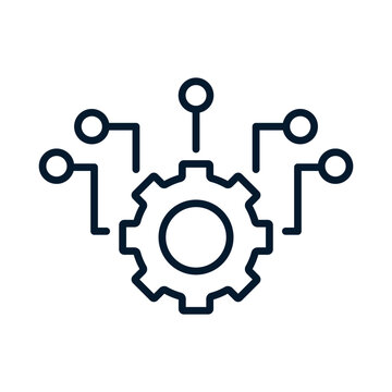 Automated complex control systems. Vector linear icon on white background.
