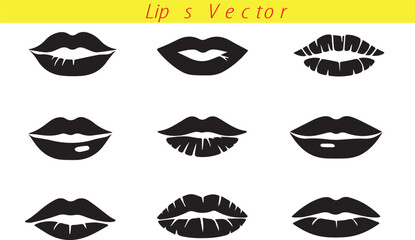 Lips Silhouette Icon Collection Set Vector Illustration on White Background