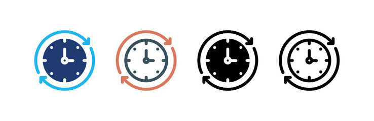 24 Hours icon set multiple style collection