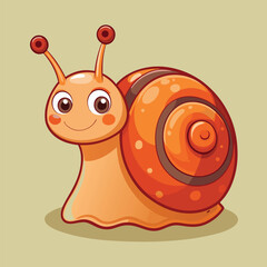 Funny cartoon snail with a cute spiral shell and a happy smile, a slow but fun nature character design