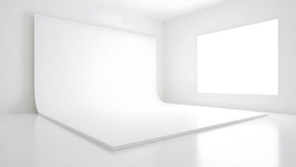Minimalist white studio room with curved backdrop