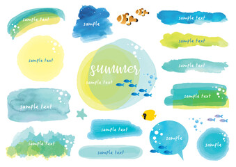 涼しげな水彩の夏フレームセット